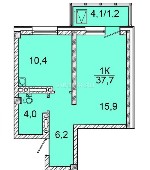 1-комнатные квартиры объявление но. 76061: 1-к.  квартира,  37,  3 м²,  15/24 эт.